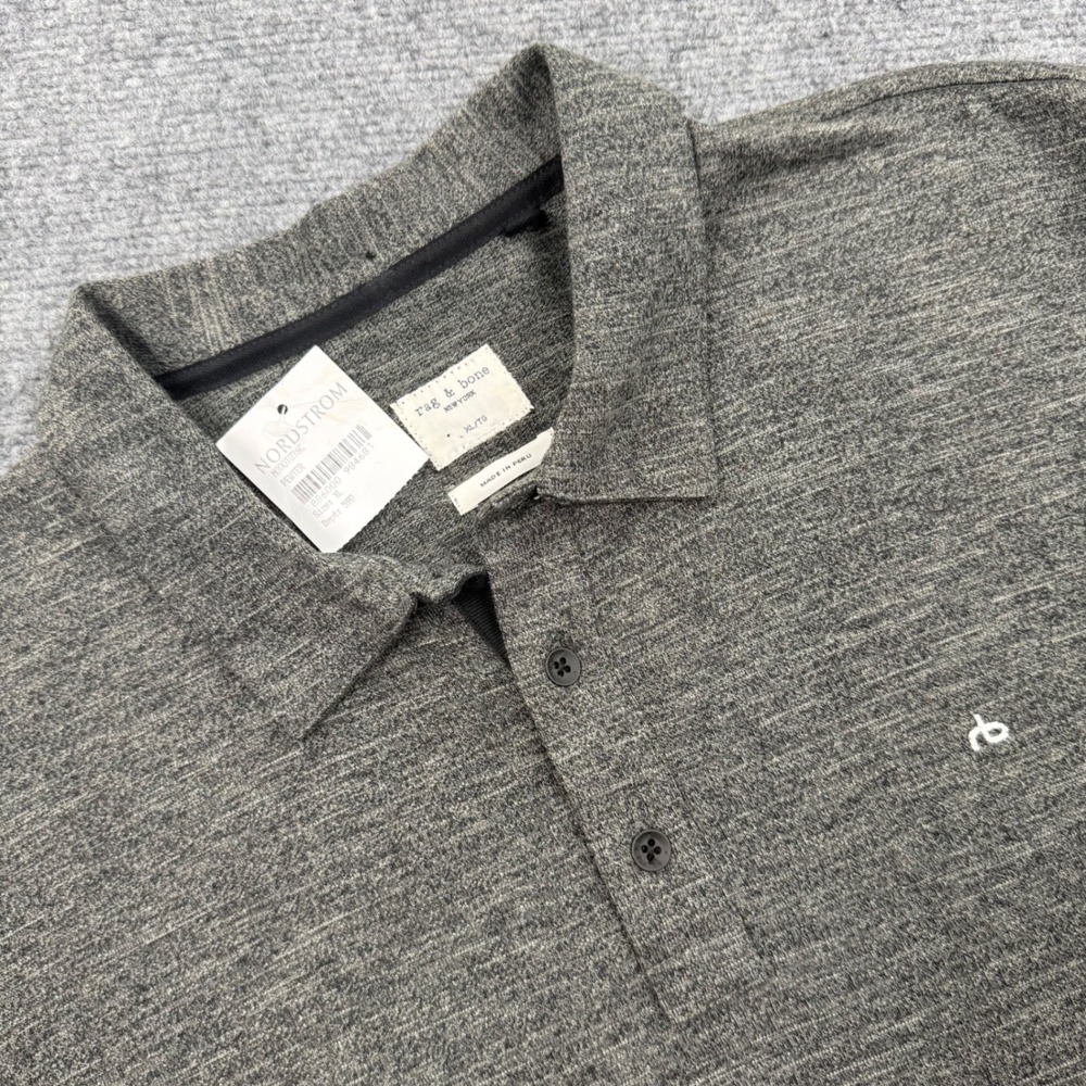 Rag Bone Mens Gray Heathered Knit‎ Polo Shirt XL Made in Peru Nordstrom NWT